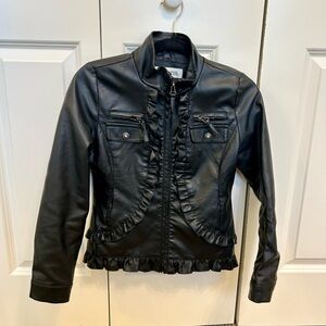 Black Ruffled Leather kids Jacket